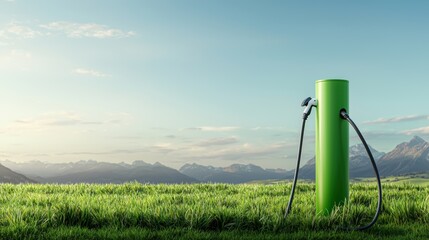 Naklejka premium Green Fuel Pump Surrounded by Lush Nature