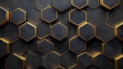3D Black & Gold Hexagon Tile Wallpaper