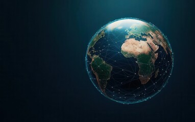 Fototapeta premium Holographic globe surrounded by flowing data points, representing global data exchange, global data, digital communication