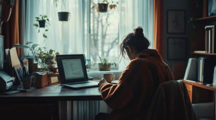 Cozy Home Office Environment with woman Working