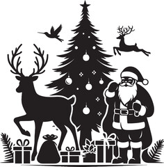 Christmas Santa claus with gift silhouette vector illustration isolated on a white background