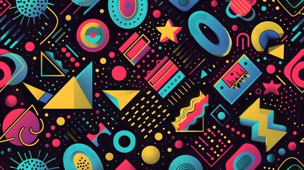 Retro 90s Geometric Pattern with Bright Colors