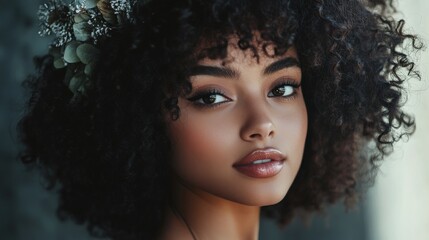 Woman with Styled Curls and Natural Beauty