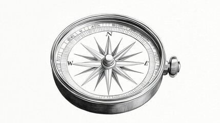 Bleistiftzeichnung eines Vintage-Kompasses, die die klassische Navigation f&uuml;r Abenteuerreisen illustriert