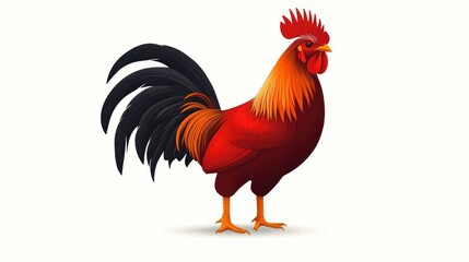 Fototapeta premium A colorful rooster displays its striking feathers in a proud stance, capturing attention