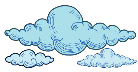 Clouds in hand drawn vintage style isolated on white background. Landscape elements in sketch style. Vector illustration