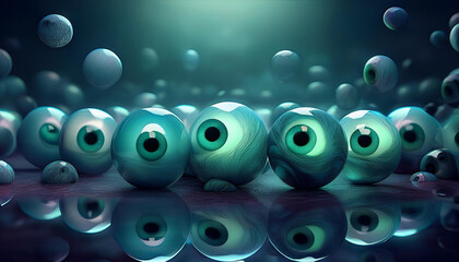 cluster of spheres with eyes