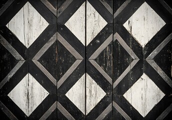 Black & White Geometric Pattern on Old Wooden Door