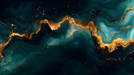 Abstract Art:  Emerald Green and Gold Swirls