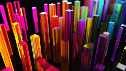 Obraz premium A vibrant abstract representation of colorful vertical bars resembling a digital landscape.