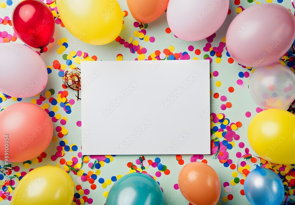 Wall mural birthday party background with balloons and confetti