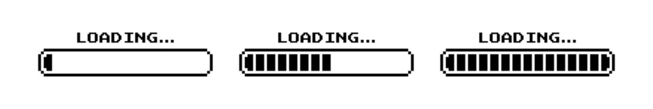 Pixelated loading bar icon. Progress indicator symbol