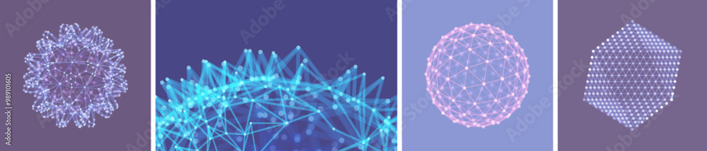 Wall mural sphere. scientific illustration with connected lines and dots. connection structure. 3d vector wiref