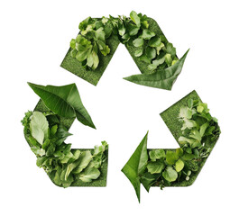 recycle symbol made of grass, eco green plant leaves 