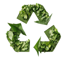 recycle symbol made of grass, eco green plant leaves 