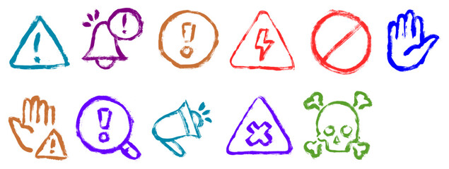 Alert Related Icon Grunge Brush Stroke Drawing Vector Set