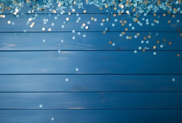 Blue Wooden Background with Confetti for Party Decor