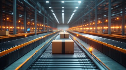 Fototapeta premium Conveyor Belt System in a Modern Warehouse