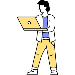 Vector successful business man holding laptop icon