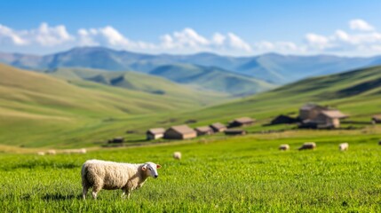 Nestled in the dry foothills, shepherds guide their flocks while loyal dogs watch over sheep, surrounded by rustic villages and expansive mountainous landscapes.