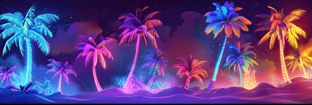 Neon Palm Trees Game Show Backdrop for Retro Island Vibes