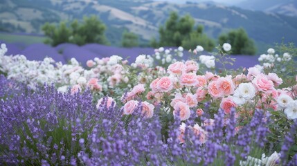 Obraz premium Lavender and Roses in Bloom