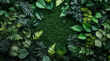 Lush green background with vibrant foliage, creating a fresh and natural look for presentations or product displays. Free space for editing