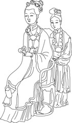 Sketch vector illustration silhouette design icon logo symbol engraving baground abstract painting classic people vintage ethnic traditional chinese