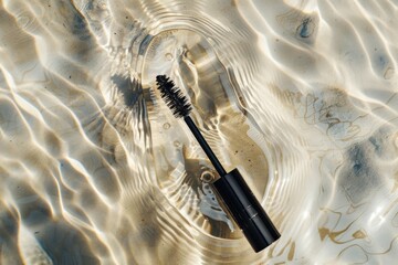 Naklejka premium Long mascara bottle and brush cosmetics device tool.
