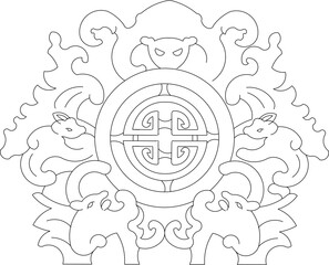 Sketch vector illustration silhouette design decoration ornament icon logo symbol engraving abstract classic vintage ethnic traditional chinese