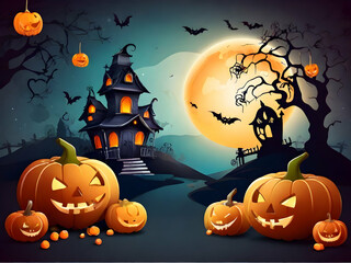 Fototapeta premium halloween background with pumpkins,Ai generated 