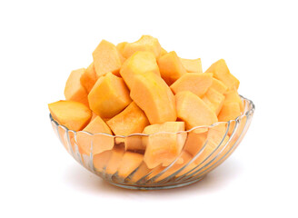 Butternut squash and slices on white background