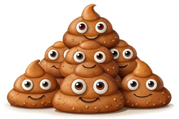 Fototapeta premium A humorous and relatable digital illustration of a stylized pile of brown feces with a sheepish expression and apologetic eyes on a white background.