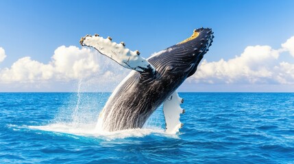 Majestic Humpback Whale Breaching in Vibrant Ocean Waters