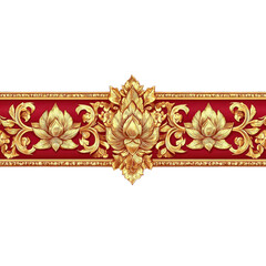 A gold and red border with flowers on it. The border is ornate and has a lot of detail