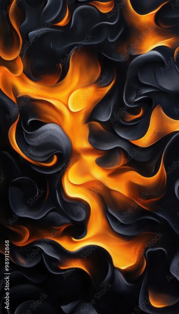 Poster abstract fiery background with smooth swirls of black and orange.