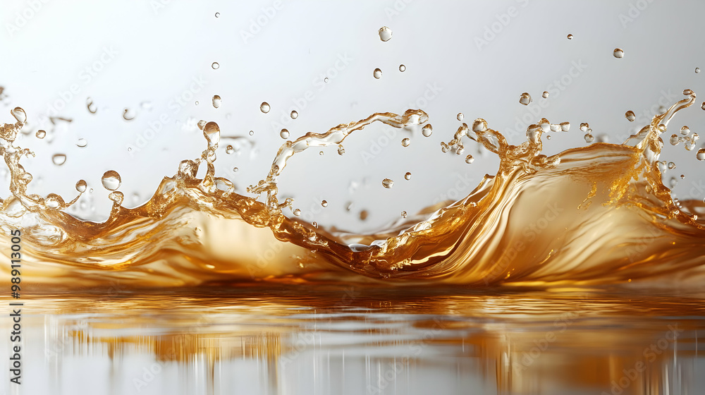 Poster golden liquid splashing and creating waves, abstract art