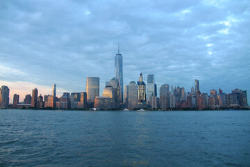Evening view of the Manhattan skyline from the Hudson River