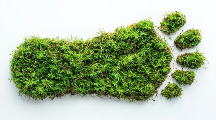 A unique footprint covered in lush green fresh grass, symbolizing nature and environmental themes. Human footprint with grass texture, isolated on white background