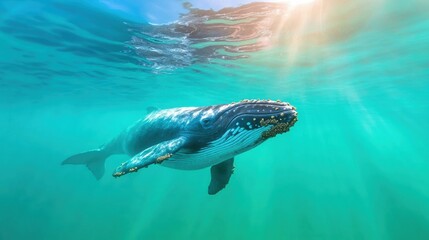 Majestic Humpback Whale Swimming Underwater