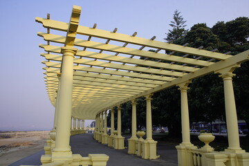 Coastal path with pergola on the Atlantic Ocean in Port, Portugal.