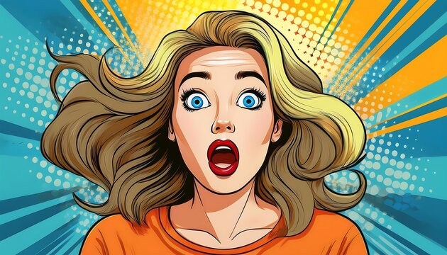 Vivid comic-style illustration of a shocked girl with wide eyes in surprise
