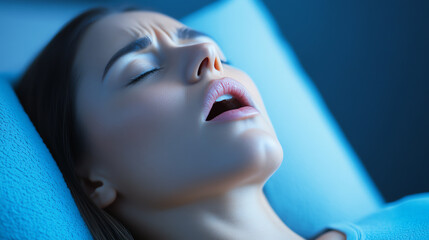 Woman with sleep apnea, sleeping with open mouth
