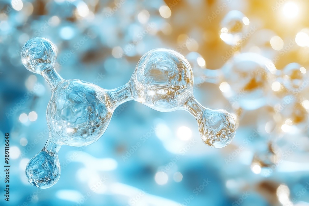 Poster the building blocks of life: a macro view of shimmering, translucent molecules, highlighting the bea