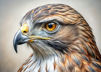 Obraz premium A majestic hawk's sharp features and piercing gaze are meticulously rendered in precise, expressive lines and delicate shading in a beautiful, detailed pencil illustration.