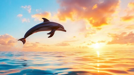 Stunning Dolphin Leaping at Sunset Over Ocean Waves