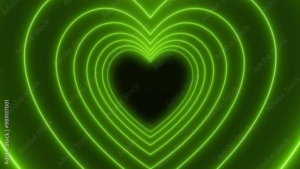 Aufkleber video animation of many hearts in neon green on dark background - abstract background - seamless loo