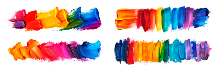 A set of multicolored paint strokes in bright and vibrant colors, isolated on transparent background. Perfect for creative projects, artistic compositions, and graphic design, symbolizing creativity.
