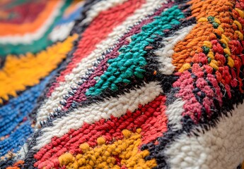 Vibrant Moroccan Wool Rug Texture Closeup