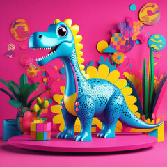 Groovy 3D Cartoon Design with Bold Colors and Funky Patterns